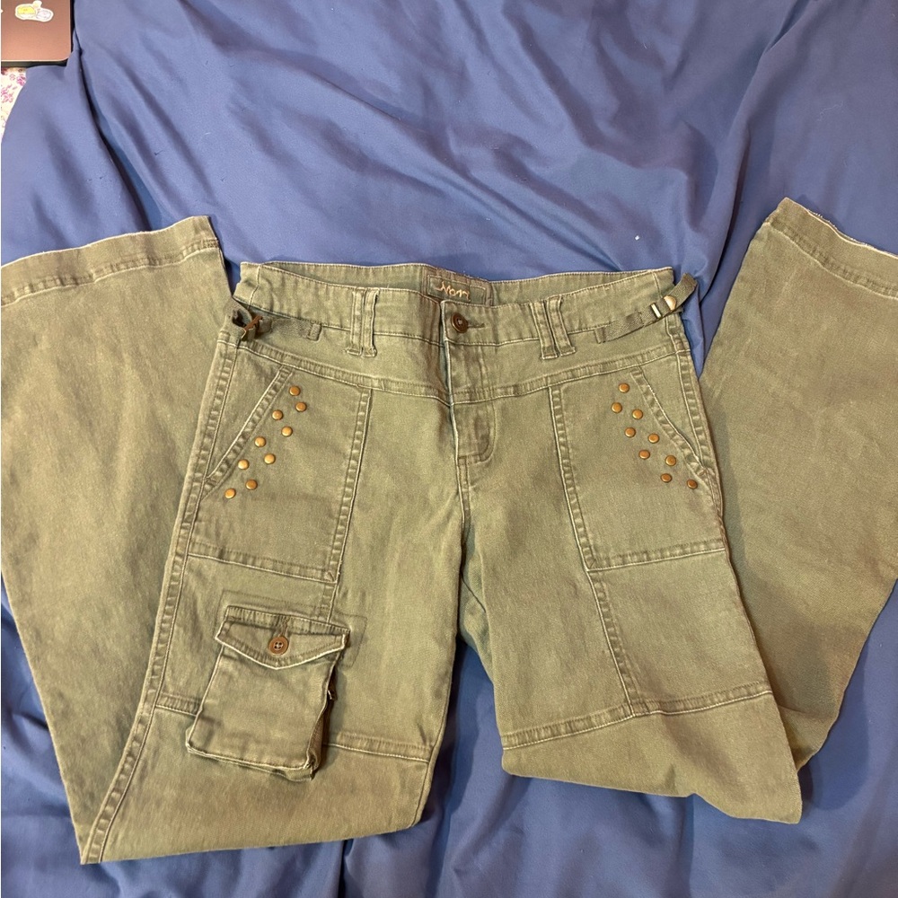 Olive Green flare Cargo Pants with cute designs